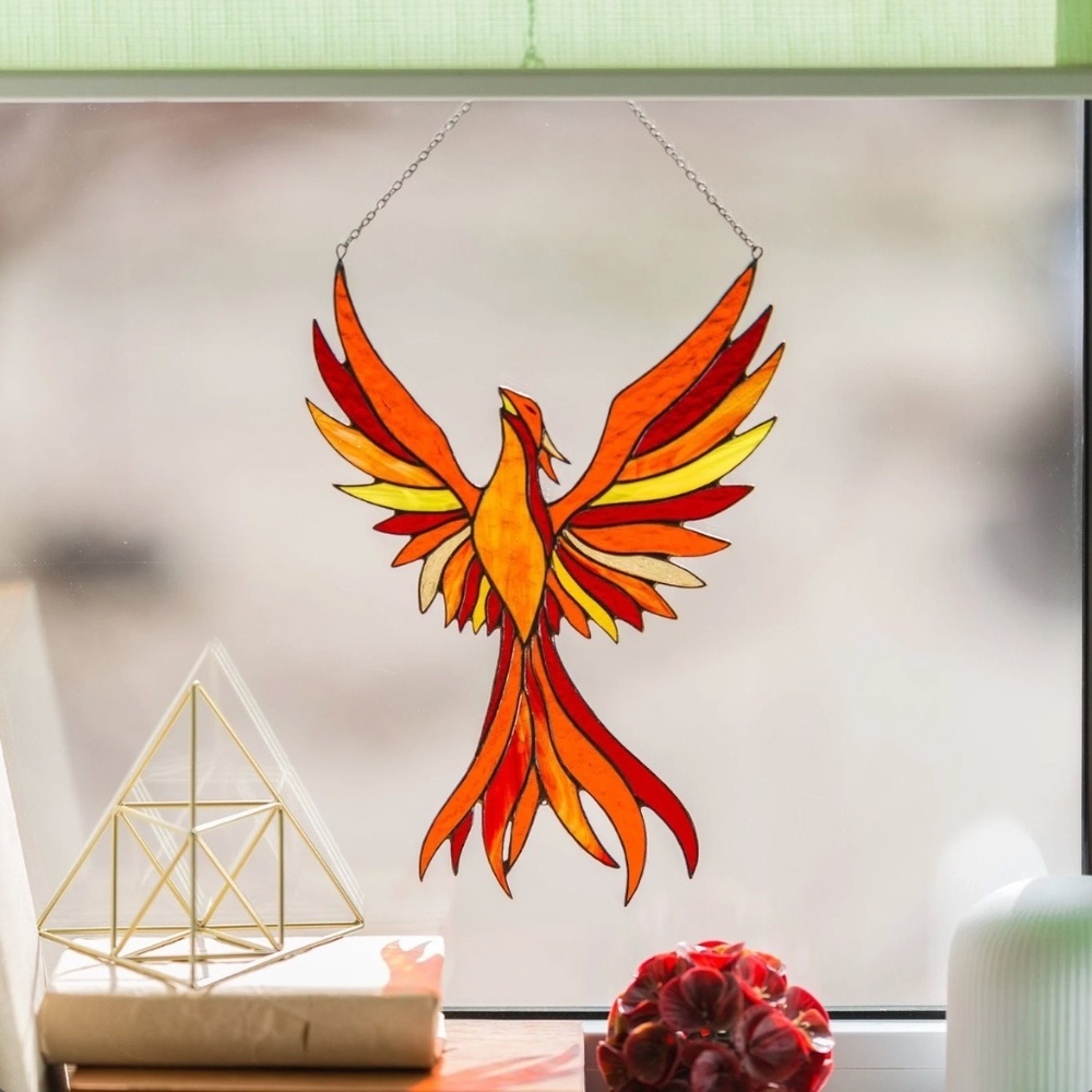 Rising Phoenix Suncatcher Stained Glass Window Hanging